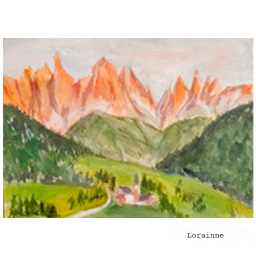 dolomites paysage à l'aquarelle d'une élève