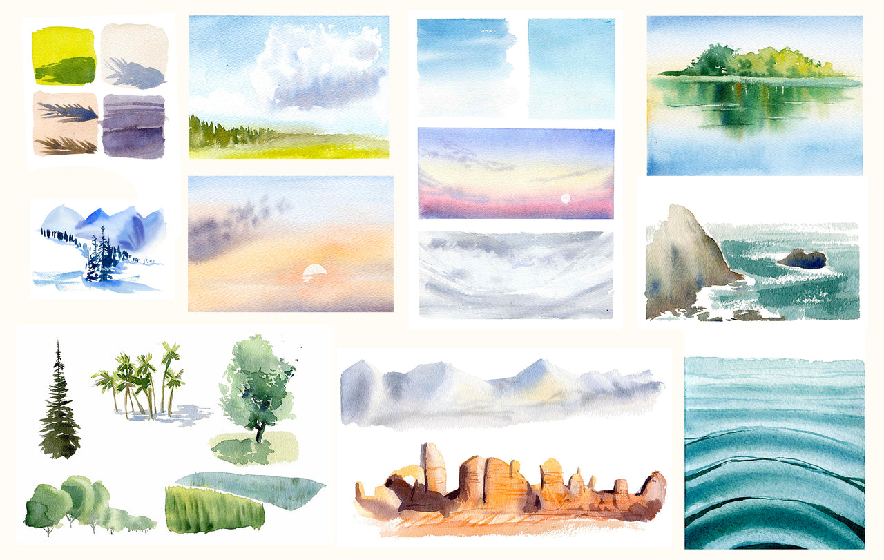 exercices du cours paysages à l'aquarelle