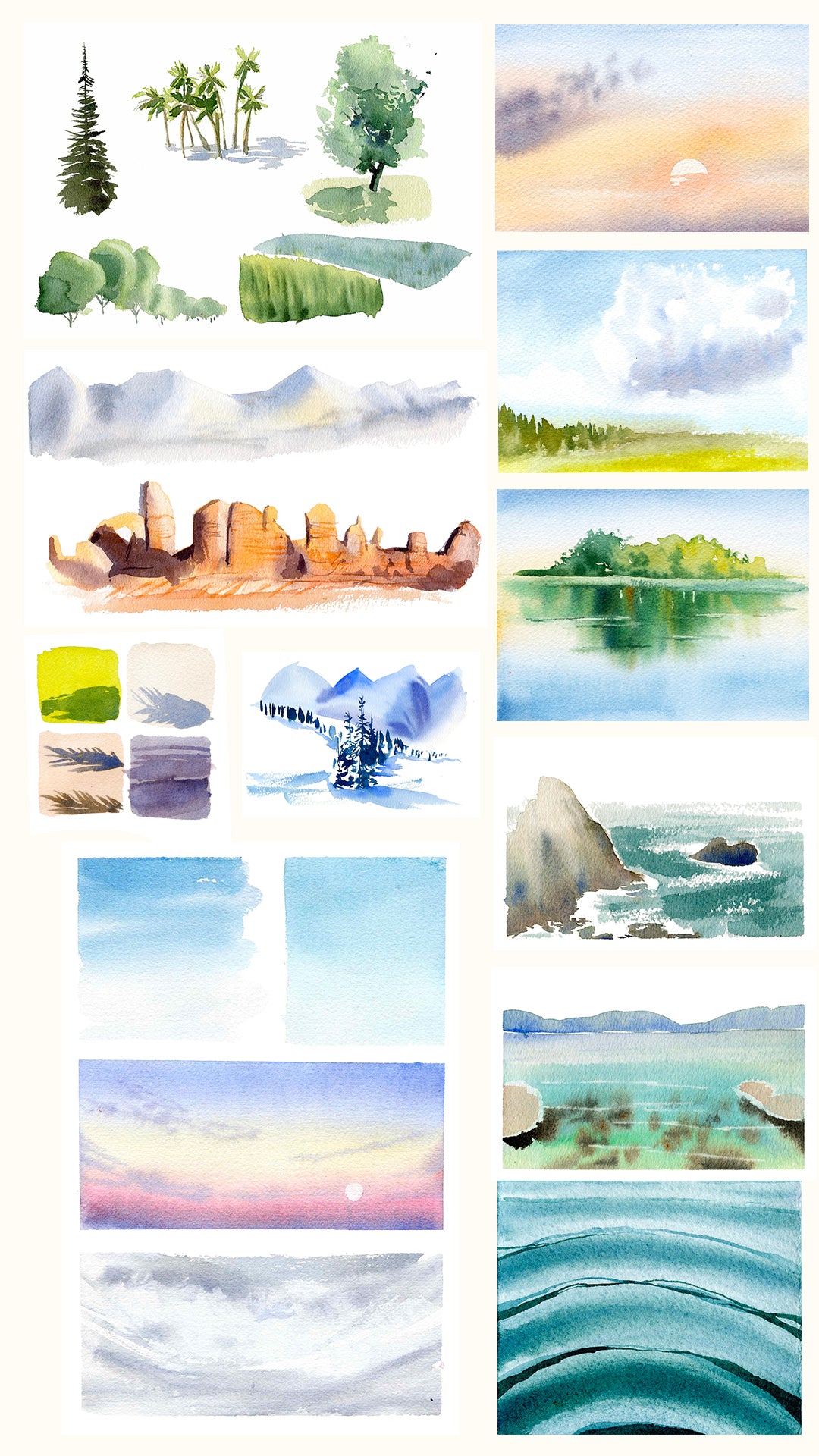 exercices du cours paysages à l'aquarelle