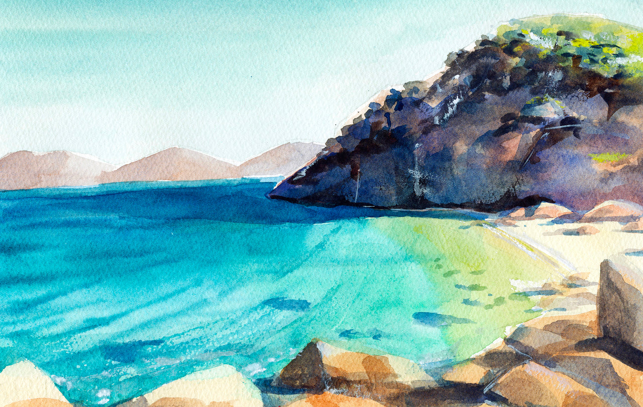 mer et falaise à l'aquarelle